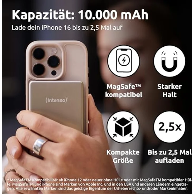 Intenso MW10000 Magnetische Powerbank 10000 mAh, MagSafe kompatibel, Wireless Charging 15W, USB-C PD 20W, geprüft in Deutschland, Champagner – Bild 3