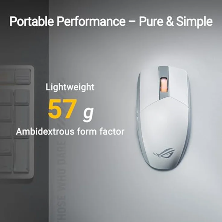 ASUS ROG Strix Impact III Wireless White – Gaming-Maus, beidhändig, kabellos, leicht, 57 g, optischer Sensor AimPoint mit 36000 DPI, Trimode-Konnektivität, ROG-Omni-Empfänger – Bild 2