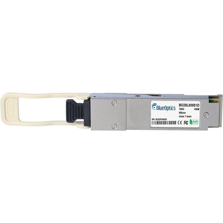 BlueOptics Ubiquiti UACC-OM-QSFP28-SR4, QSFP28 Transceiver mit 100 Gbit/s und 100 Metern Reichweite, Silber