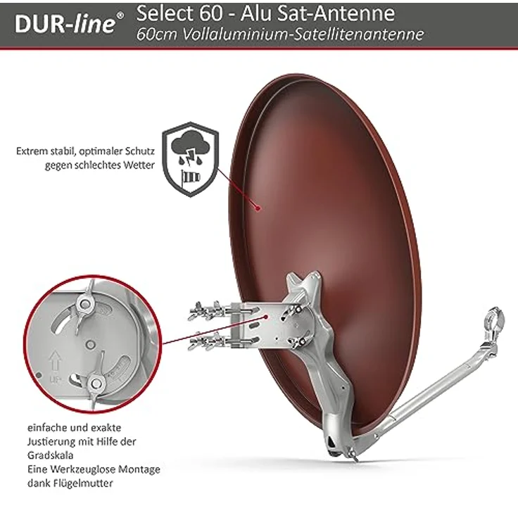 DUR-line Select 60/65 cm Sat Anlage 4 Teilnehmer Komplett Set rot – Bild 4
