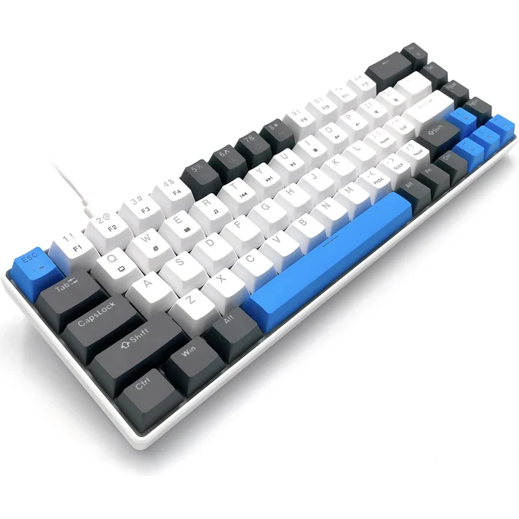 Media-Tech RED CORE MX60, Mechanische Gaming-Tastatur 60% mit geräuschlosen RED Schaltern, RGB-Beleuchtung, 68 Tasten, USB-C, weiß/blau