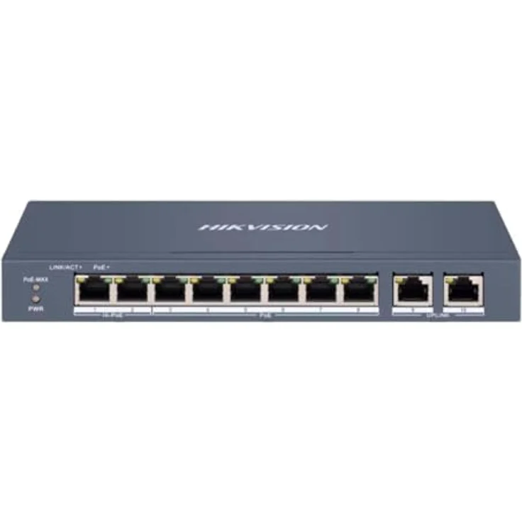 Hikvision DS-3E1310HP-EI Managed Switch PoE, 10 Ports mit 8x 100 Mbps PoE und 2x Gigabit-Anschlüssen, Grau – Bild 2