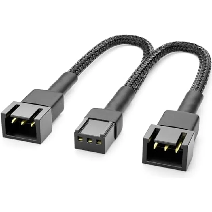deleyCON 15cm 3-Pin Lüfter Y-Kabel Nylon - Effizientes PC-Kühlungsadapterkabel - 2 Lüfter an einem Anschluss - Schwarz