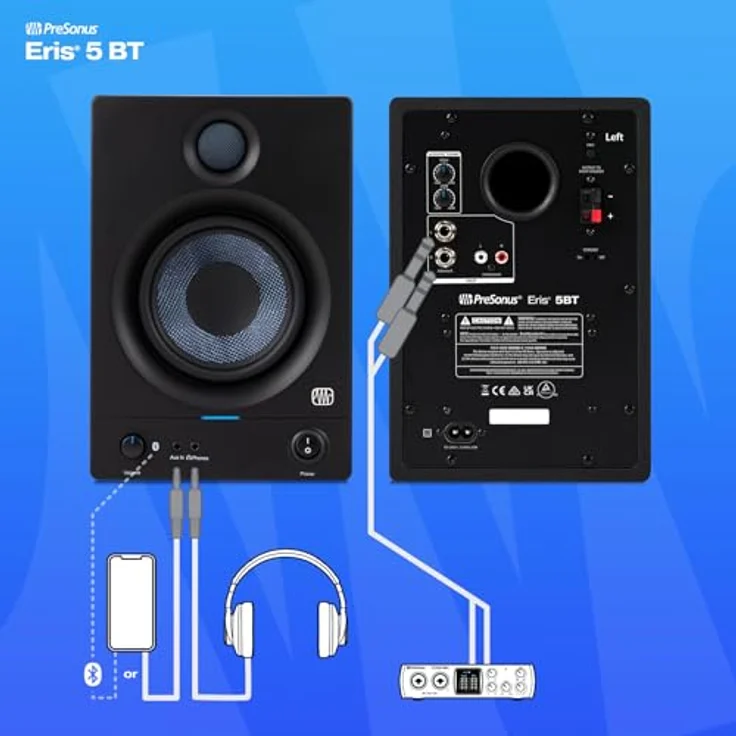Presonus Eris 5BT Studio Monitor-Boxen 2nd Gen PC-Lautsprecher 2nd Gen (Bluetooth 5.0, 100 W, Ideal für Home-Studio - Musikhören - Gaming) - Schwarz – Bild 3