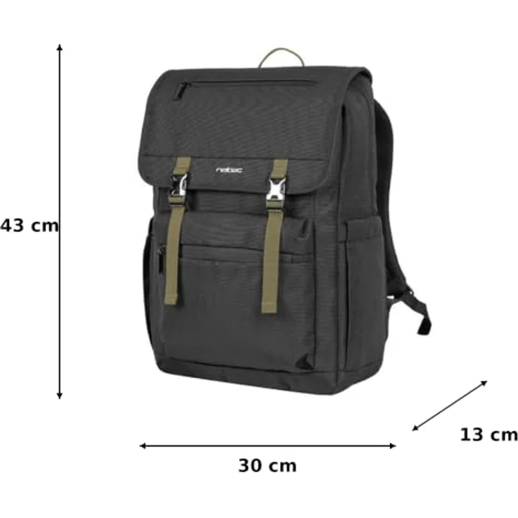 Natec Niala Laptop Rucksack 15,6 Zoll, 18 L, urbaner Rucksack aus 100% recyceltem Polyester, spritzwassergeschützt, Schwarz-Grün – Bild 4