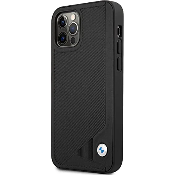 BMW Leather Deboss Case für iPhone 12 Pro Max, hochwertige Handytasche aus synthetischem Leder mit flexiblem TPU-Rahmen, schwarz – Bild 2