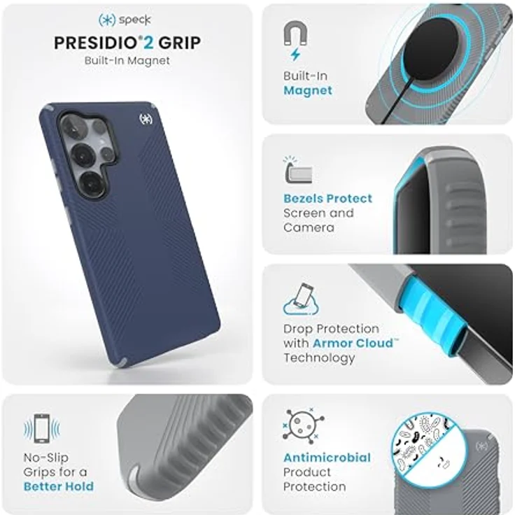 Speck Samsung Galaxy S25 Ultra Hülle – Magnet-Hülle mit 3,5 m Fallschutz, rutschfeste Griffe und verbesserte Tasten – Presidio 2 Grip – Bild 2