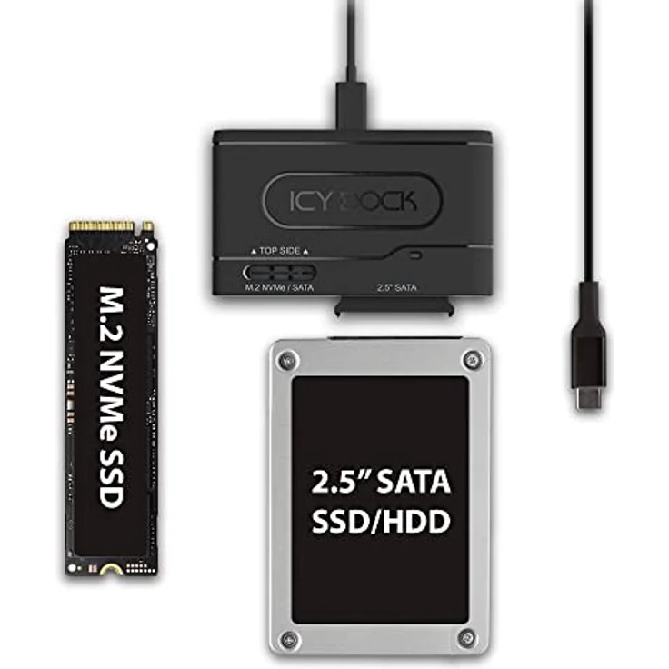 ICY DOCK EZ-Adapter MB104U-1SMB - 1x 2,5" SATA oder 1x M.2 NVMe/SATA SSD zu USB 3.2 Gen2 externer Adapter 10Gbps schwarz Kabel inklusive – Bild 3