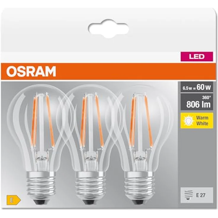 OSRAM LED-Lampe Base Classic A Filament E27, warmweiß, 6,5 Watt (60W), 3 Stück – Bild 5