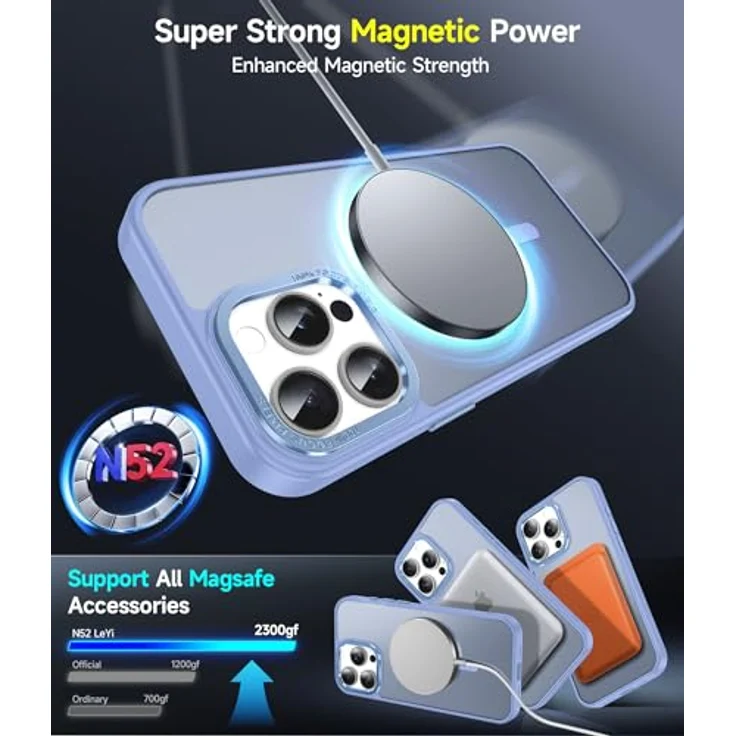 LeYi iPhone 16 Pro Hülle mit Magsafe, Militärschutz und 2 Schutzgläsern, stoßfest, magnetisch, anti-rutsch, kratzfest, dünn, Blau – Bild 2