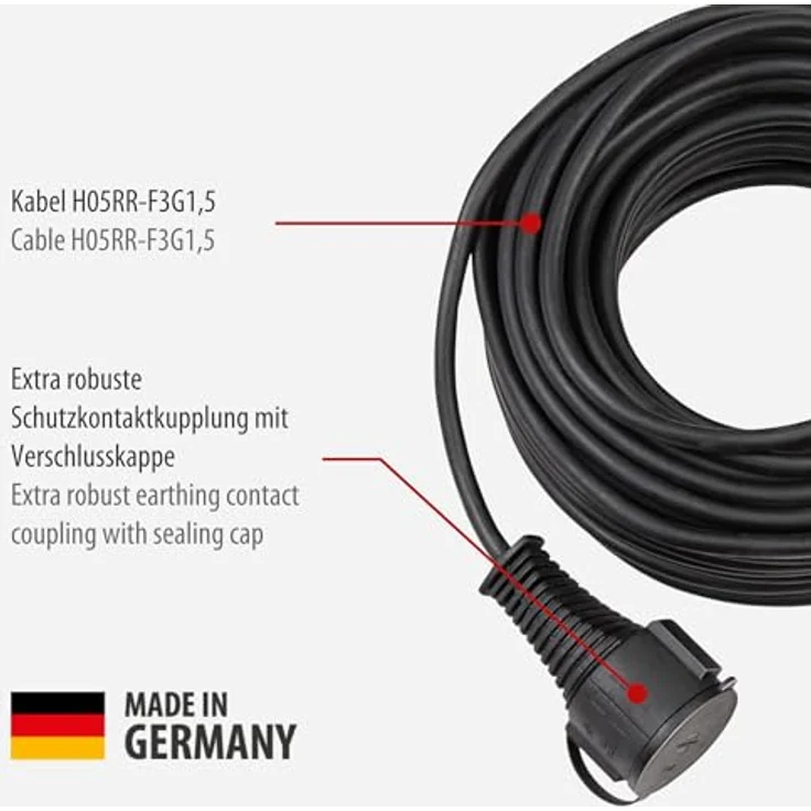 Brennenstuhl Qualitäts-Gummi-Verlängerungskabel 10m (IP44, Kabel für außen) schwarz – Bild 2