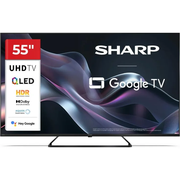 Sharp 55HP6265E, 55" QLED Google TV, 4K Ultra HD 3840x2160, HDR10, Dolby Atmos, Google Assistant, HDMI 2.1, rahmenlos