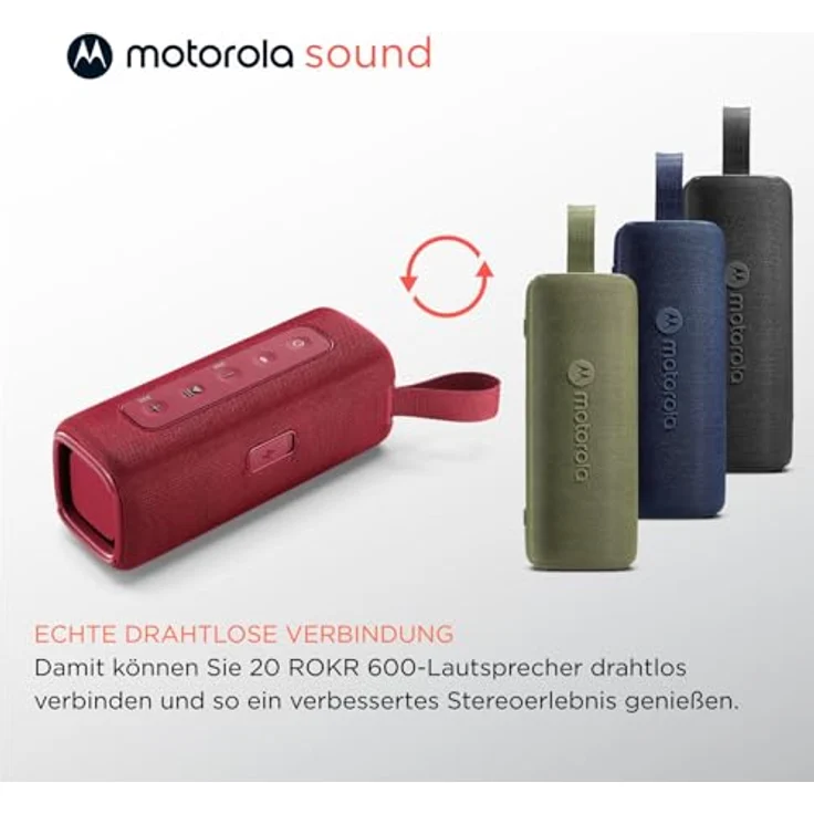 Motorola Sound ROKR 600, kabelloser Bluetooth-Lautsprecher, 30 W Sound, IP67 wasser- und staubbeständig, 6 Stunden Akkulaufzeit, Rot – Bild 4