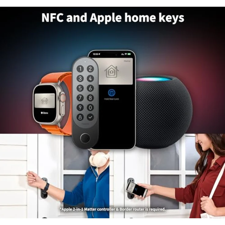 Aqara Smart Lock U200 (mit Fingerabdruck), Matter over Thread, Smartes Türschloss mit Apple Home Key und Aufladbarem Akku, Schwarz – Bild 2