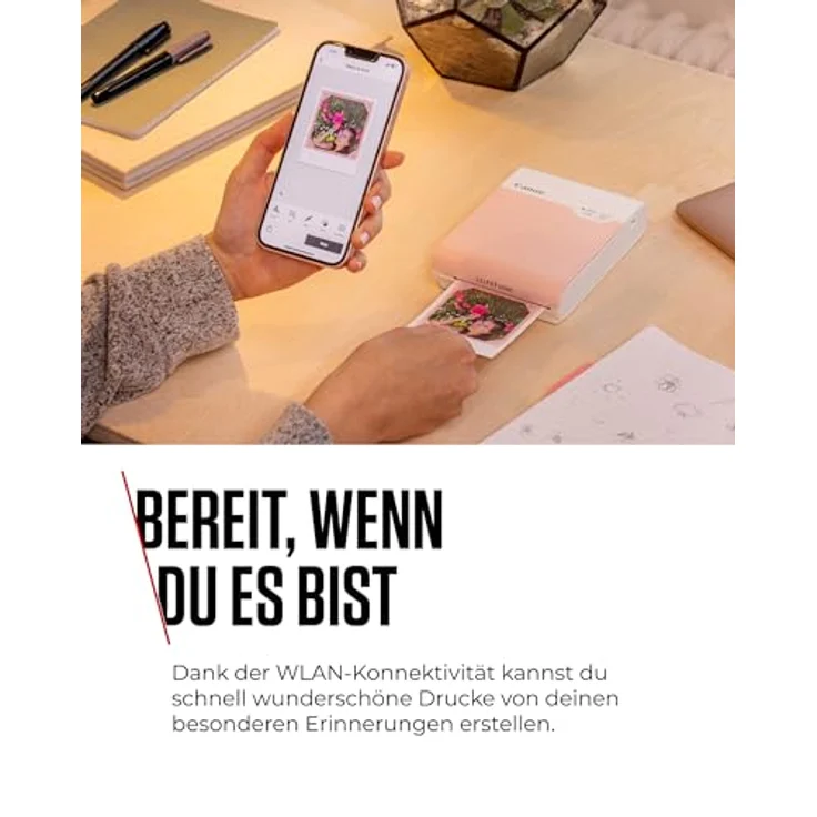 Canon SELPHY SQUARE QX10 Mini-Fotodrucker - mit quadratischem Druck (eingebauter Akku, WLAN, 287 dpi x 287 dpi, USB Kabel, Thermosublimationsdruck) pink – Bild 3
