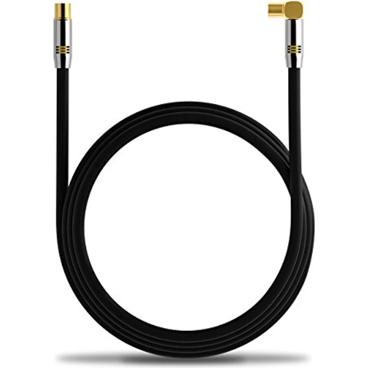 deleyCON 7,5m TV Antennenkabel PREMIUM HDTV Full HD - 1x gewinkelt - Koaxialkabel - TV-Stecker (gerade) zu TV-Buchse (90° Grad) - Schwarz - METALL – Bild 5