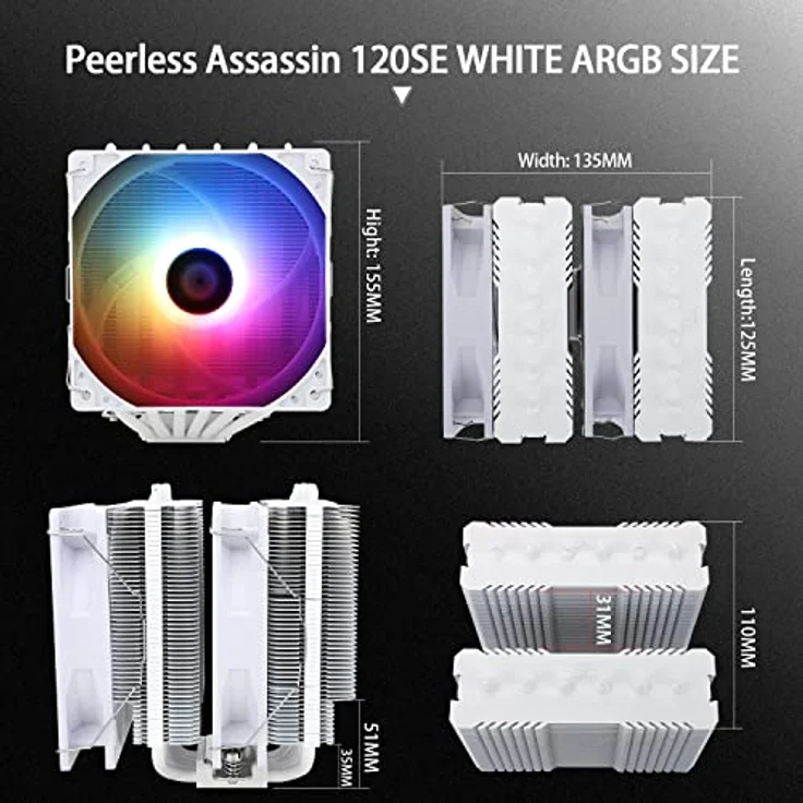 Thermalright Peerless Assasin 120 SE A-RGB CPU-Kühler - 120 mm, weiß mit 2 Türmen, 6 Heatpipes, 2x PWM-Lüfter – Bild 3
