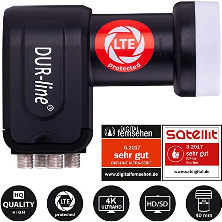 DUR-line 4 Teilnehmer Set - Qualitäts-Alu-Satelliten-Komplettanlage - Select 75cm/80cm Spiegel/Schüssel Hellgrau + Quad LNB - für 4 Receiver/TV [Neuste Technik, DVB-S2, 4K, 3D] – Bild 3
