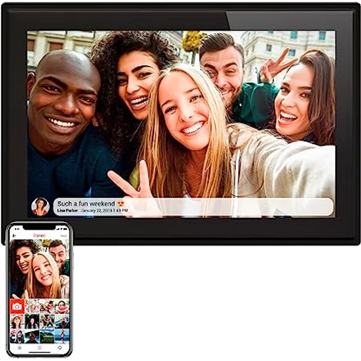 Denver PFF1021 Digitaler Bilderrahmen WiFi 10.1 Zoll, Elektronischer Bilderrahmen 16GB mit FRAMEO App, IPS Touchscreen, Auto-Rotate, Micro SD Slot, Schwarz – Bild 1