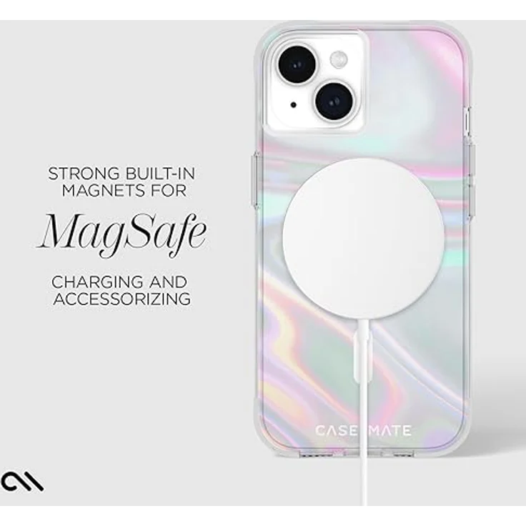 Case-Mate Soap Bubble Mag-Safe Case Schutzhülle kompatibel mit Apple iPhone 15/14/13 Hülle Regenbogen (Farbwechsel-Effekt, 3 m Fallschutz, Integrierter Mag-Safe-Ring) - Transparent/Schillernd – Bild 4