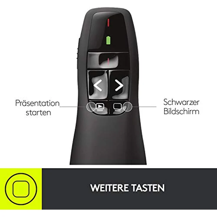 Logitech R400 Presenter, Kabellose 2.4 GHz Verbindung via USB-Empfänger, 15m Reichweite, Roter Laserpointer, Intuitive Bedienelemente, 6 Tasten, Batterieanzeige, PC - Schwarz – Bild 4