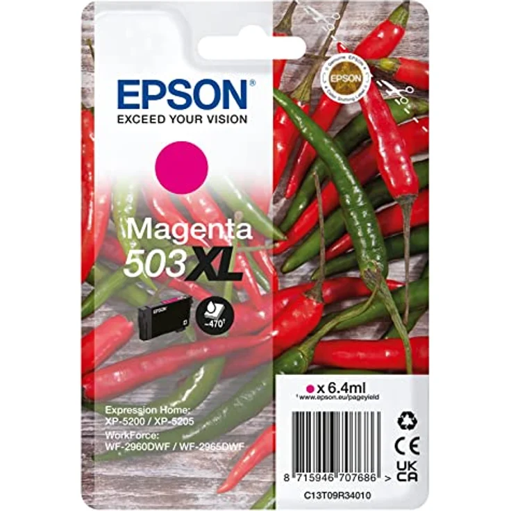 Epson Original 503XL Tinte Chili Singlepack Magenta XL, XP-5200 XP-5205 WF-2960DWF WF-2965DWF, ReadyPrint Flex-Tintentarife