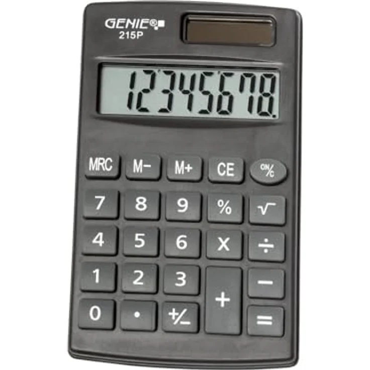 Genie 215 P8-stelliger Taschenrechner, Dual-Power (Solar und Batterie), kompaktes Design, grau – Bild 4