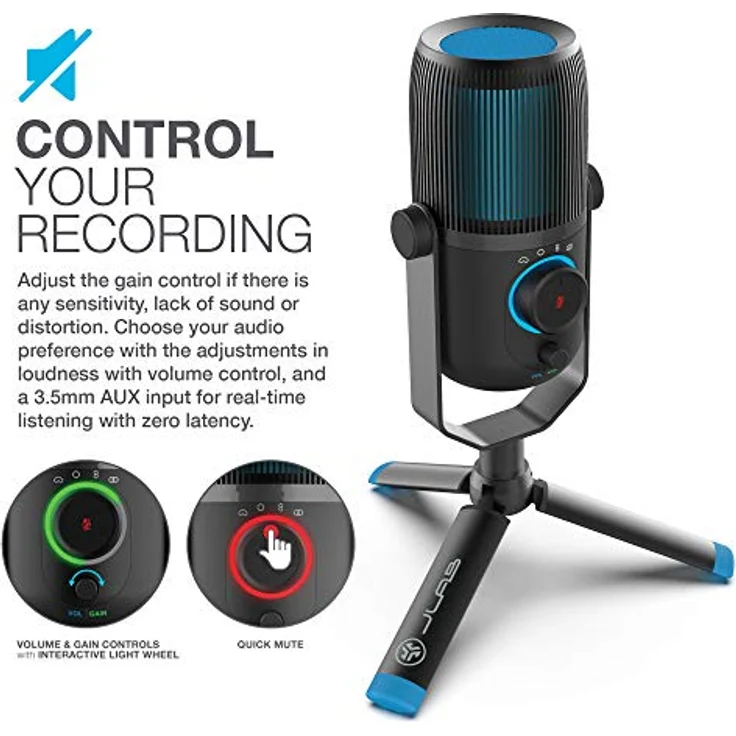 JLab Talk USB Mikrofon PC Plug und Play mit USB-C, 4 Richtcharakteristiken, Lautstärkeregelung und Stummschaltung – Streaming Mikrofon Stativ, Podcast Mikrofon, Gaming Mikrofon – Bild 5