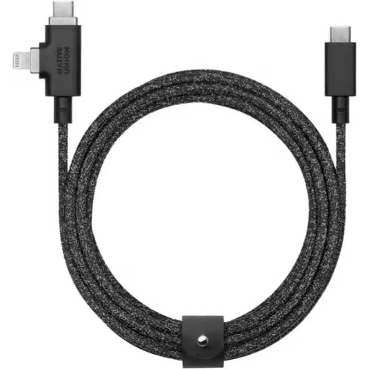 Native Union 2-in-1 Ladekabel Belt Duo Pro, USB-C und Lightning, 1,5 m, Schwarz, mit Slide Lock-Technologie und ultraschneller Ladefunktion