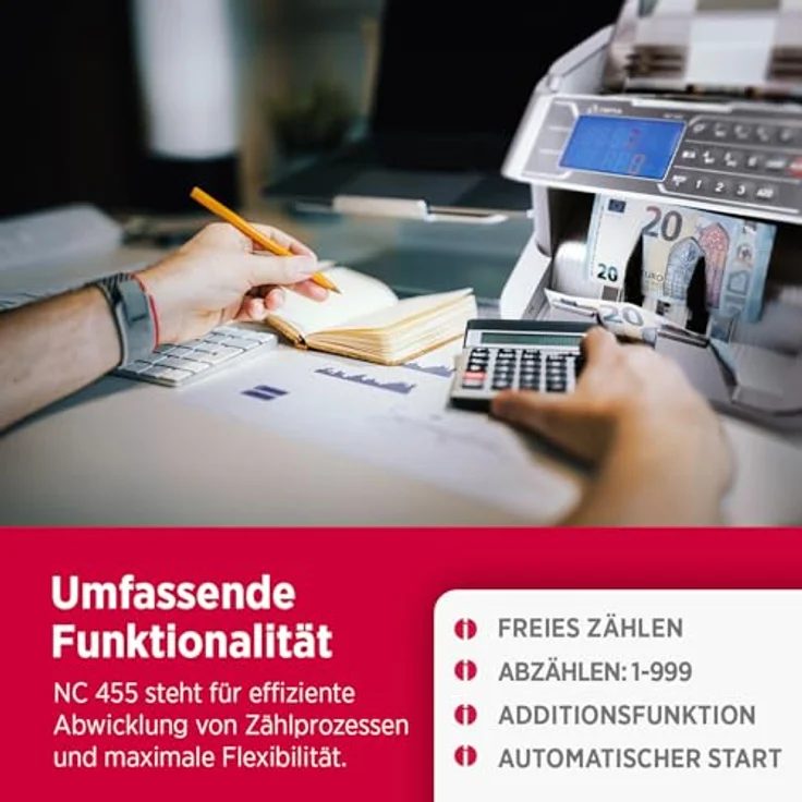 Olympia NC 455 Geldzählmaschine & Geldscheinprüfer, UV & MG Prüfung, 1000 Noten/Min, LCD Display, Autom. Start, Falschgeld Prüfer – Bild 5