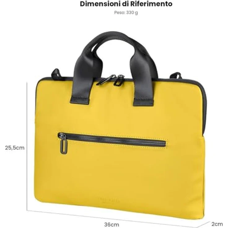 Tucano Gommo Notebooktasche für 14/15" Laptops, wasserdicht, gelb, mit abnehmbarem Schultergurt – Bild 2