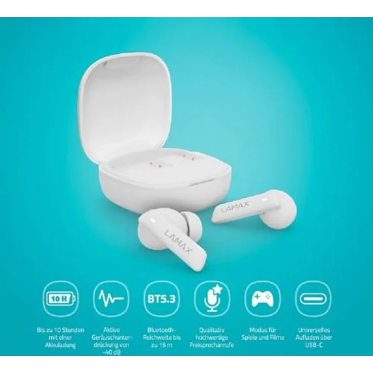 Lamax Clips1 ANC White, Kabellose Kopfhörer mit ANC und bis zu 44 Stunden Akkulaufzeit – Bild 3