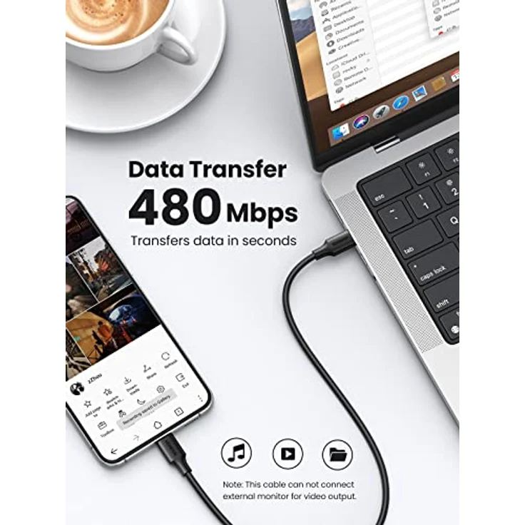 UGREEN USB C to USB C 3A Schnelllade- und Datenkabel schwarz 2 Meter - Strapazierfähig, nicht verwickelt – Bild 3