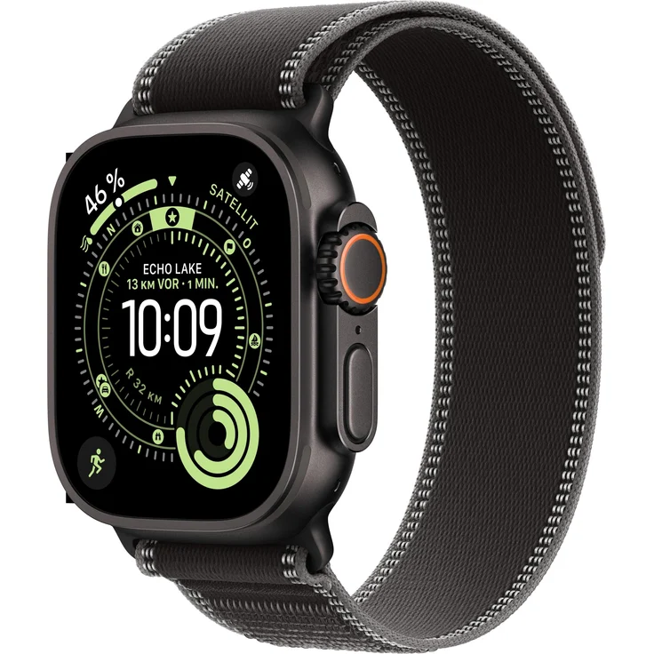 Apple Watch Ultra 3, Smartwatch mit 49 mm Display, 5G, Satellitenkommunikation, wasserdicht bis 100 m, Dual-Frequenz GPS, bis zu 72 Stunden Akkulaufzeit