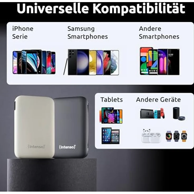 Intenso S10000 Lithium Polymer Powerbank mit 10.000 mAh, Grau, schnelle Ladeleistung bis 20 W, integriertes USB-C-Kabel, LCD-Anzeige – Bild 5