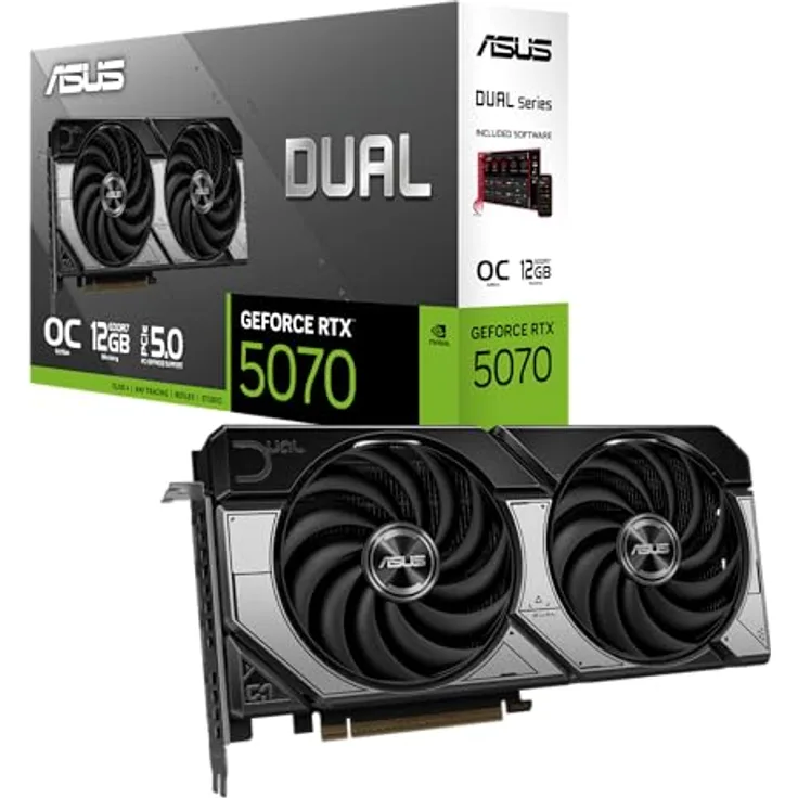 ASUS Dual GeForce RTX 5070 OC Edition, 12GB GDDR7 Grafikkarte mit NVIDIA Blackwell Architektur, DLSS 4, 3x DisplayPort 2.1b, 1x HDMI 2.1b, 2,5-Slot Design, PCIe 5.0