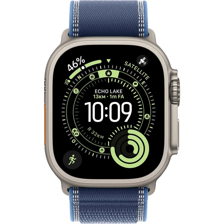 Apple Watch Ultra 3, Titan Natur, Smartwatch mit GPS, 42 Stunden Akku, Trail Loop Blau/Hellblau S/M