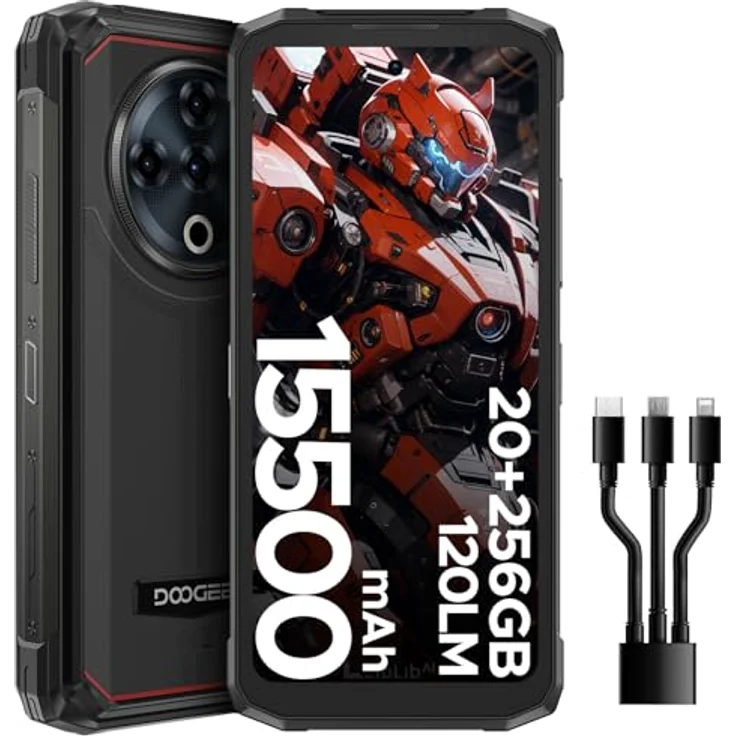 DOOGEE Fire 6 Power Outdoor Smartphone, 15500mAh, 6,56 Zoll HD+ 90Hz Display, 50MP Kamera, 20GB RAM, 256GB ROM, NFC, Face ID - Blau – Bild 1