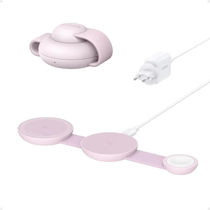 Anker MagGo 3-in-1 Wireless Charger, faltbar, MagSafe Qi2, 15W, für iPhone 15/16, AirPods, Apple Watch, Pink – Bild 2