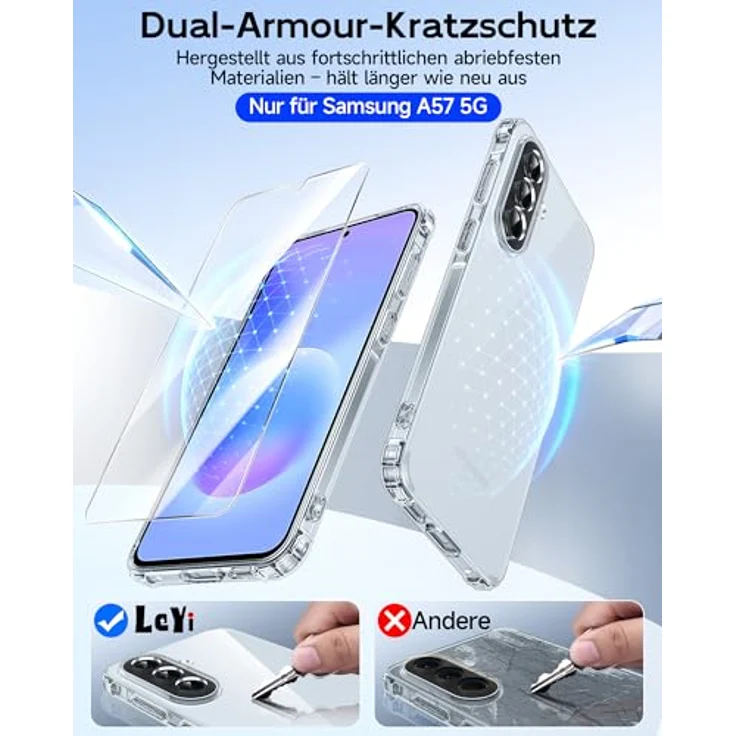 LeYi Samsung Galaxy A57-5G Hülle, transparente TPU Silikon Schutzhülle mit 2 Schutzfolien, stoßfest und kristallklar, umfassender Kameraschutz – Bild 4