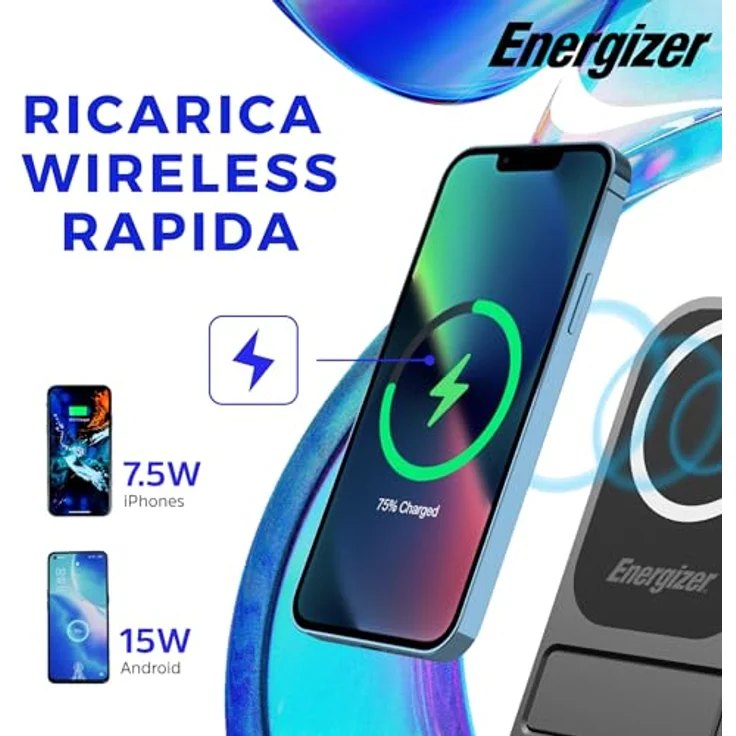 Energizer WCP109, Magnetisches Qi Ladegerät 15W aus Aluminium, Kabellose Schnellladestation mit USB-C Standfunktion, vertikal & horizontal nutzbar, Tray für nicht-magnetische Handys – Bild 3