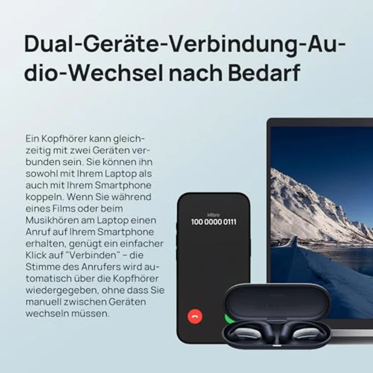 Mibro Open-Ear-Kopfhörer 30 Stunden Akkulaufzeit, Bluetooth 5.4, IPX4 wasserfest, Schnellladung, Mikrofon, Schwarz – Bild 3