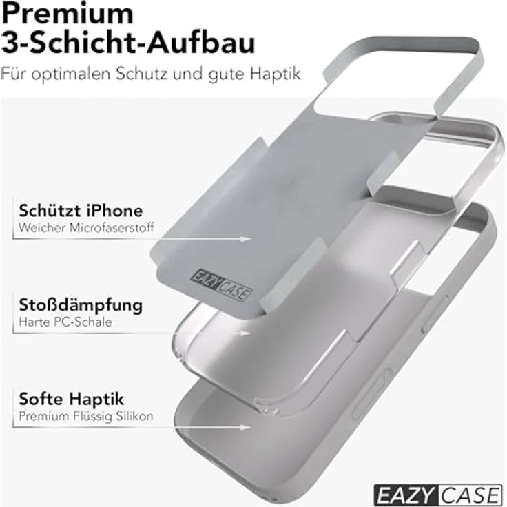 EAZY CASE Premium Silikon Hülle für iPhone 17 Pro - Stoßfest, Kameraschutz, kratzresistentes Slim Case mit Mikrofaser-Innenfutter - Hellgrau Grau – Bild 5