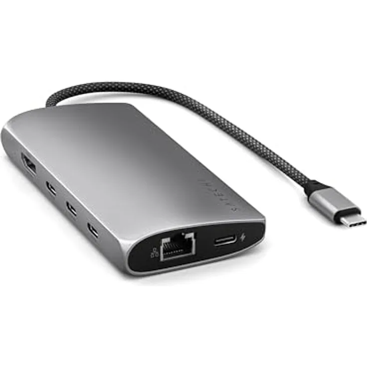 SATECHI USB C Hub Multiport Adapter V3, 8 in 1 USB-C Dongle mit 8K HDMI, 85W USB-C PD Charging, 4 USB-C Datenports, Ethernet, SD-Kartenleser für Mac, Windows – Space Grau