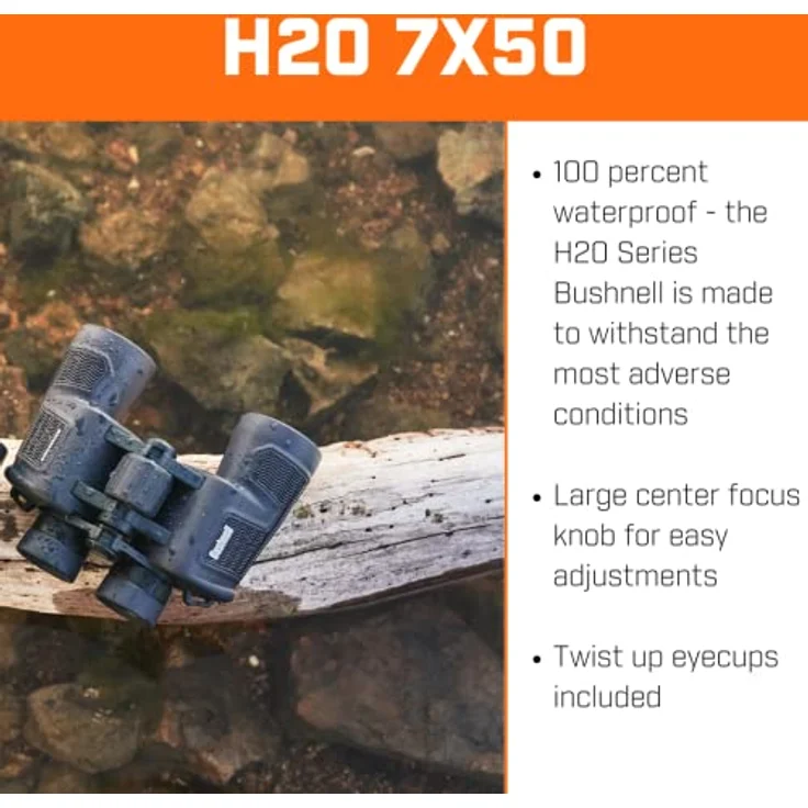 Bushnell - H2O - 7x50 - Schwarz - Porroprisma - Wasserdicht und beschlagfrei - Drehbare Okulare - Sicherer Griff - rutschfeste Beschichtung - Wassersport - 157050 – Bild 3
