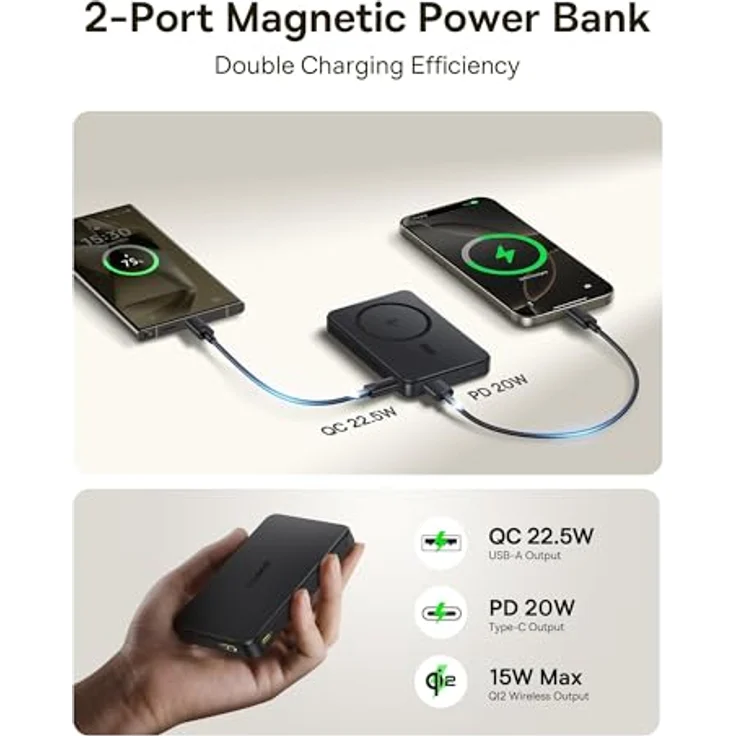 Baseus Airpow II 10000 mAh Qi2 Powerbank mit MagSafe 22,5 W, mit USB-C-Kabel (20 V/3 A, 30 cm), schwarz – Bild 4