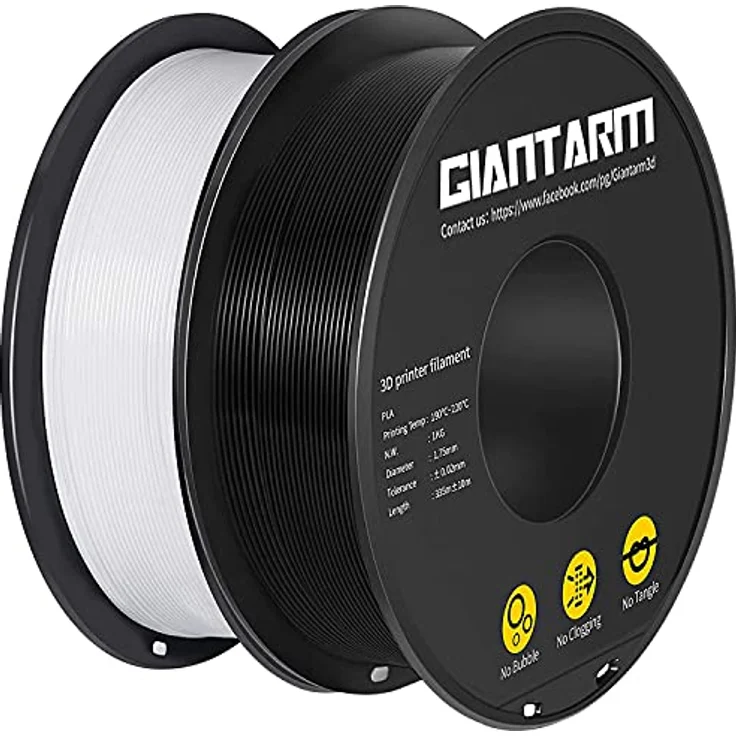 GIANTARM PLA Filament 1.75mm, 2 kg Spule (schwarz+weiß) mit genauer Durchmessertoleranz – Bild 1
