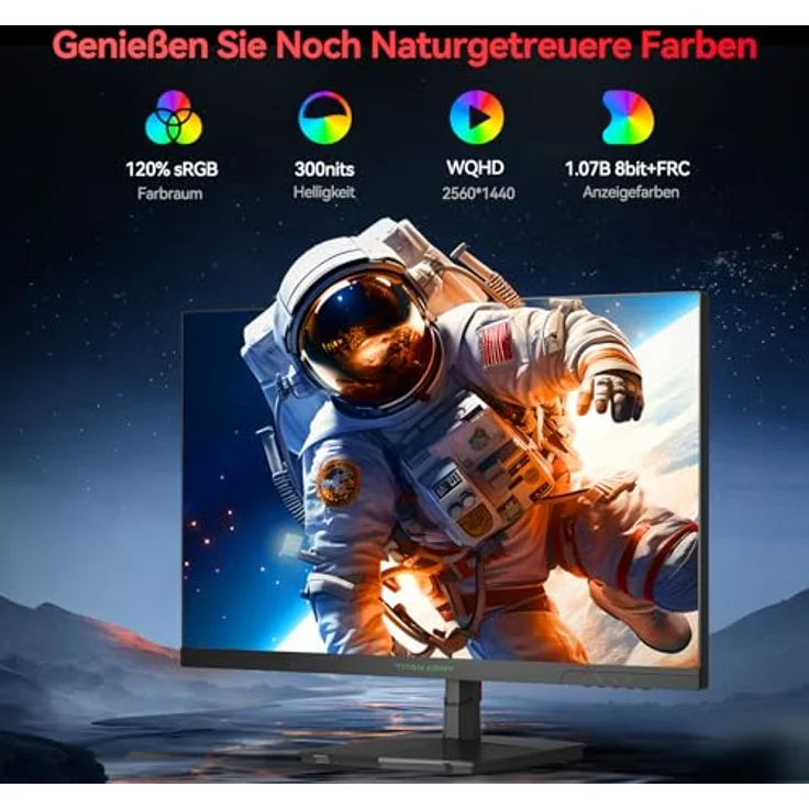 TITAN ARMY Gaming Monitor 27 Zoll, 180Hz, 2K QHD 2560 x 1440p Fast IPS 1ms GTG Monitore, G-Sync & FreeSync, 120% sRGB HDR10 PC Bildschirm, Blaulicht Reduktion, VESA, HDMI 144Hz, DP 180Hz, P27GR in schwarz – Bild 5