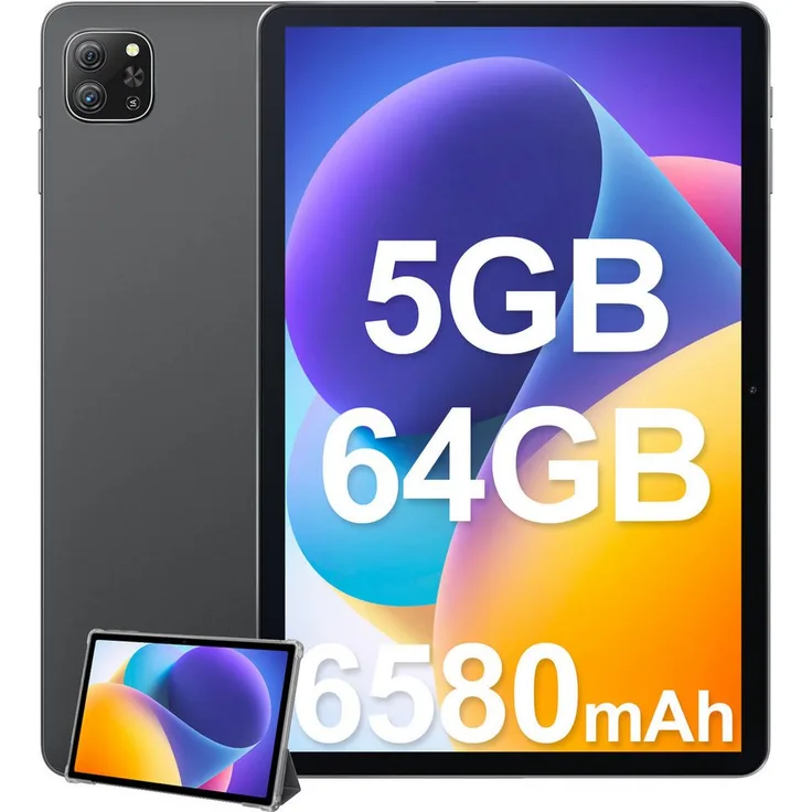 OSCAL Pad60 inkl. HГјlle Tablet (10", 64 GB, 5MP RГјckkamera, 6580mAh Akku) - Leistungsstarkes Android 12 Tablet mit brillantem HD+ Display und Smart Dual Speaker, GanztГ¤gige Akkulaufzeit, Doke OS 3.0, Hochwertige Kameras in Grau.