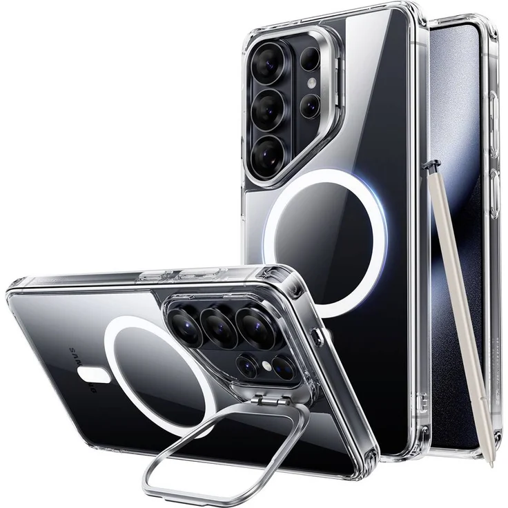 ESR HaloLock Case für Samsung Galaxy S26 Ultra, Hybrid-Hülle mit magnetischer Funktion, transparent, inkl. Kickstand für Videoschutz und Stoßabsorption